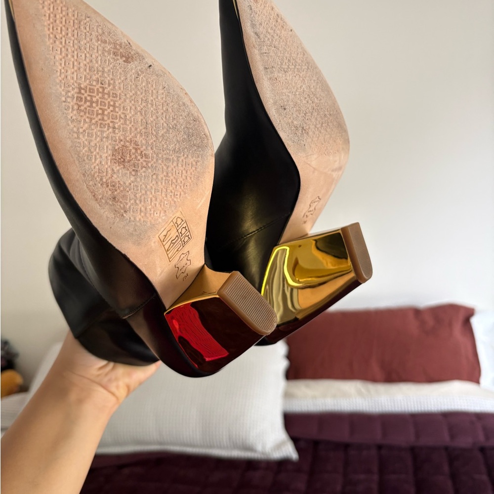 Tory Burch Black and Gold Heeled Boots - Picture 6 of 7